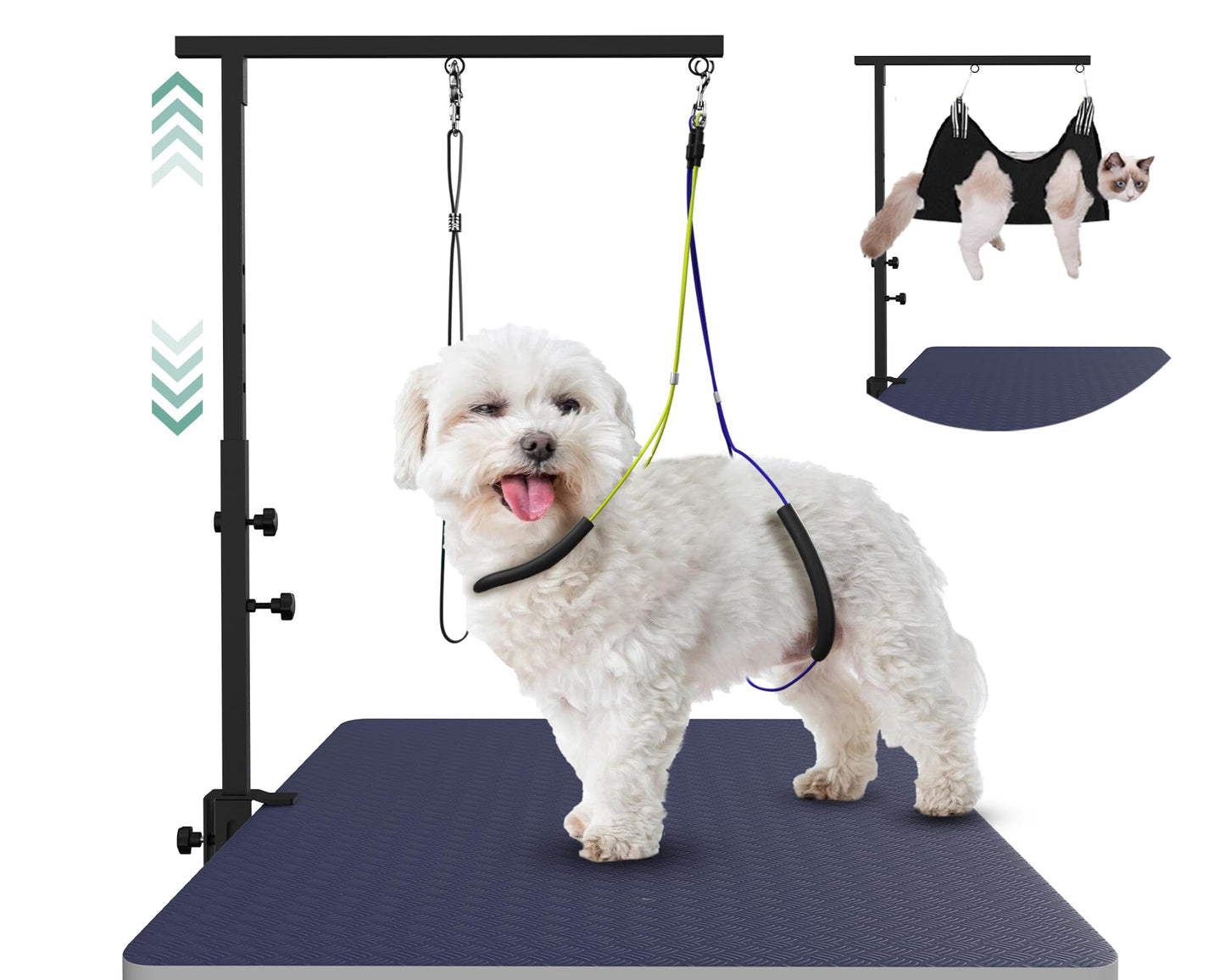 Haligo Dog Grooming Arm with Hammock Adjustable Pet Grooming Stand with Nooses & No-Sit Haunch Holder Grooming Restraint for Small Medium Dogs/Cats at Home