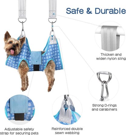 DoggyDobby™ Pet Grooming Hammock Harness Kit — Breathable Air-Mesh Sling with Nail Clippers & Comb